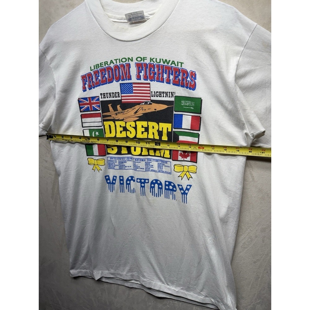VTG 90s Desert Storm Freedom Fighters T-Shirt Mens Large Hanes 50/50 Made In USA - Picture 3 of 6